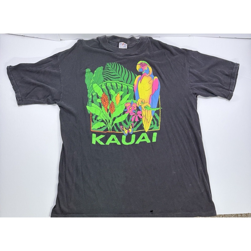 Kauai Parrot Graphic T-Shirt XXXL Poly Tees Hawaii Printed Tropical Souvenir Tee